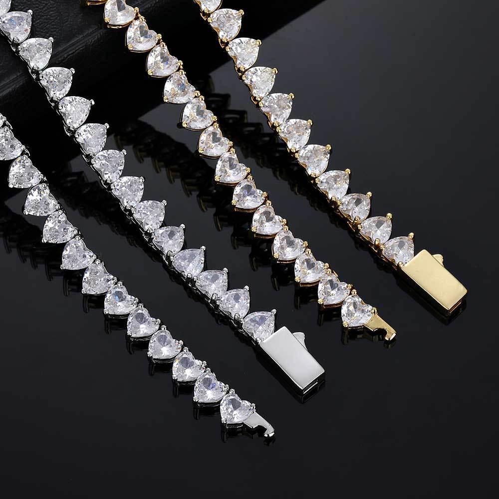 6mm Heart Zircon Tennis Chain Hip Hop Necklace Gold Chain Rapper Style | Caratix Jewelry - CaratixJewelry